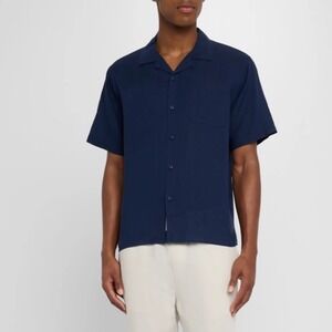 Onia Mens Navy Blue Short‎ Sleeve Button Up Linen Shirt